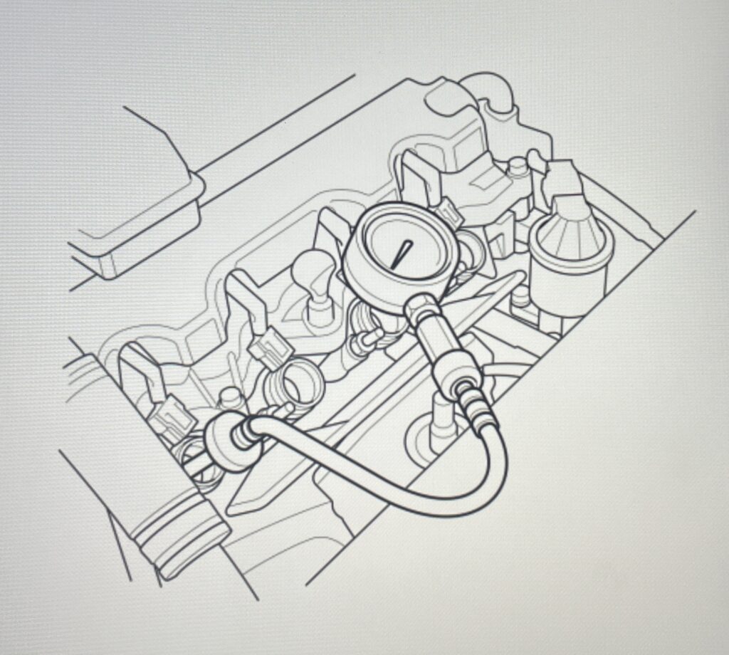 エンジンの圧縮圧力を測定してるイラスト

