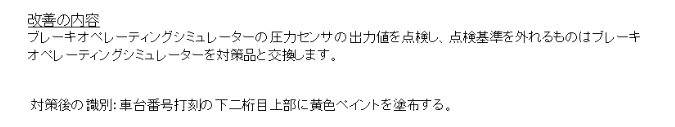 改善対策後の識別方法
対策後の識別：車台番号打刻の下二桁目上部に黄色ペイントを塗布する