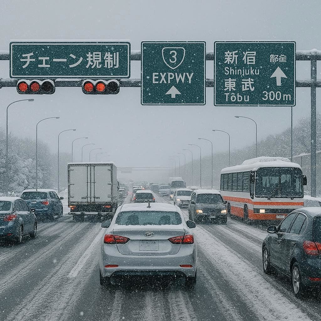 チェーン規制中の高速道路