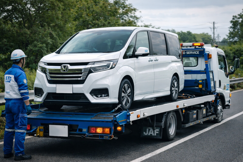 ロードサービスでレッカーされているステップワゴ