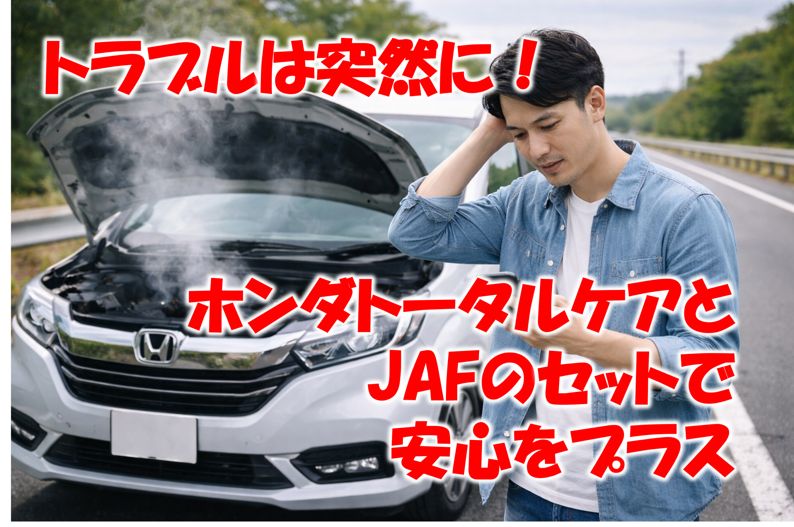 突然の車両トラブルで困っている男性運転手 日々の準備が大切です